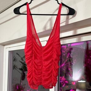 Free People Cherry Red Mesh Top